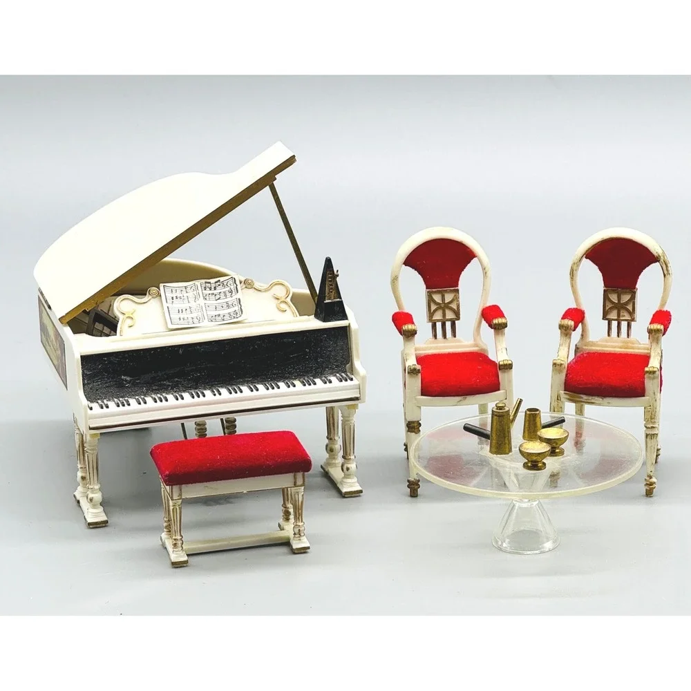 Ideal Petite Princess Dollhouse Furniture Grand Piano‎ Chairs Table Stool